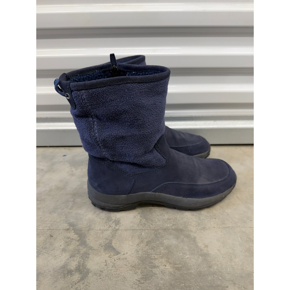 L.L.Bean Winter Boots Womens US 8.5M Navy Suede Fleece Lined Mid-Calf Outdoor